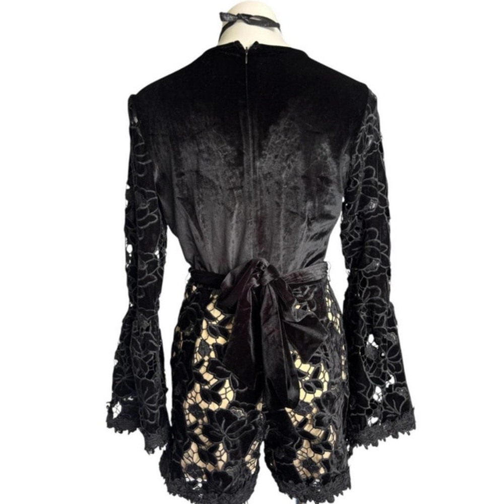 Whimsigoth Black Lace Velvet Super Bell Sleeve Romper Vampire Dark Romantic - Picture 4 of 7